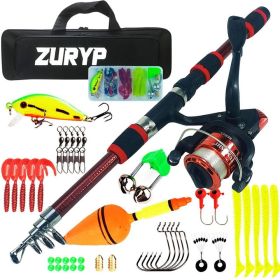 Fishing Rod and Reel Full Kit Telescopic Handle Rod Fishing Reel combo for Freshwater Fishing Line Carry Bag Fishing Gear Set (Color: Red)